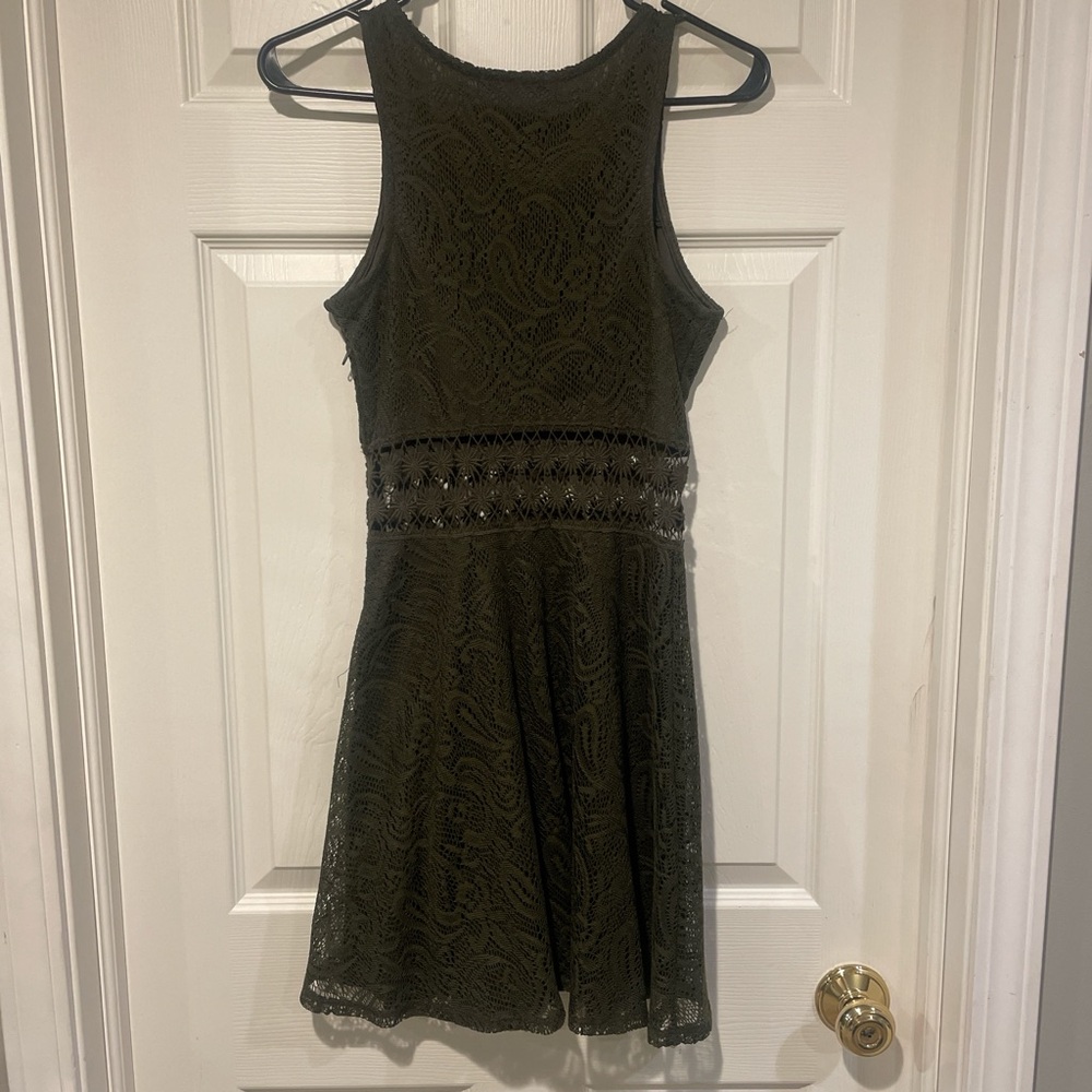 Lace Fit-and-Flare Dress in Olive Green